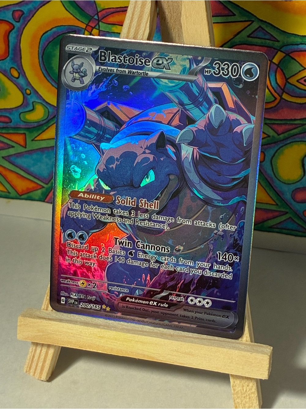 Blastoise EX Holo Rare Pokemon Fan Art Card Water Splash Style - Blue & Teal